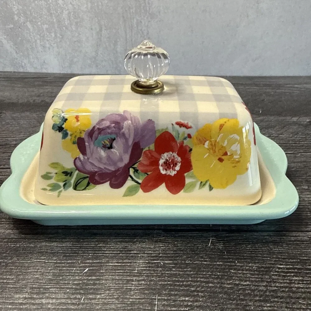 THE PIONEER WOMEN DOUBLE STICK CERAMIC BUTTER DISH SWEET ROMANCE BLOSSOMS